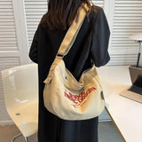 Casual Women Canvas Shoulder Bags Ladies Large Capacity Letters Handbag Beige Gr