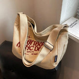 Casual Women Canvas Shoulder Bags Ladies Large Capacity Letters Handbag Beige Gr