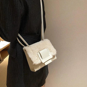 Fluffy Shoulder Handbag Tote Square Crossbody Wallet for Women