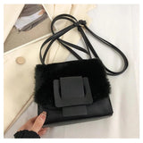 Fluffy Shoulder Handbag Tote Square Crossbody Wallet for Women