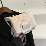 Fluffy Shoulder Handbag Tote Square Crossbody Wallet for Women