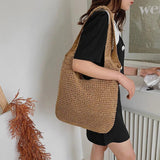 Women Daily Shopper Handbags Straw Weave Shoulder Bags