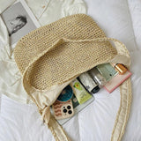 Women Daily Shopper Handbags Straw Weave Shoulder Bags