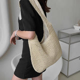 Women Daily Shopper Handbags Straw Weave Shoulder Bags