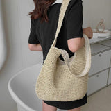 Women Daily Shopper Handbags Straw Weave Shoulder Bags