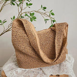 Women Daily Shopper Handbags Straw Weave Shoulder Bags