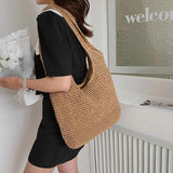 Women Daily Shopper Handbags Straw Weave Shoulder Bags