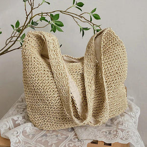 Women Daily Shopper Handbags Straw Weave Shoulder Bags