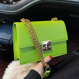 Green Chain Flap Crossbody Bag PU Leather Handbag Purse