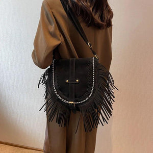 Vintage Tassel Crossbody Saddle Shoulder Bag Brown