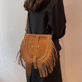 Vintage Tassel Crossbody Saddle Shoulder Bag Brown