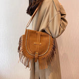 Vintage Tassel Crossbody Saddle Shoulder Bag Brown