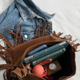 Vintage Tassel Crossbody Saddle Shoulder Bag Brown