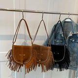 Vintage Tassel Crossbody Saddle Shoulder Bag Brown