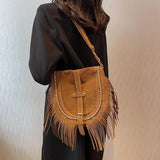 Vintage Tassel Crossbody Saddle Shoulder Bag Brown