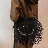 Vintage Tassel Crossbody Saddle Shoulder Bag Brown