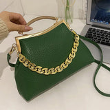 Pleated Shell Evening Clutch with Metal Handle Chain