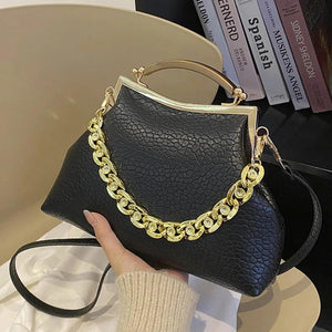 Pleated Shell Evening Clutch with Metal Handle Chain