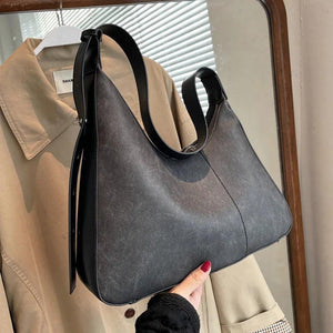 Women Solid Bucket Crossbody Bags Large PU Leather Shoulder Handbags