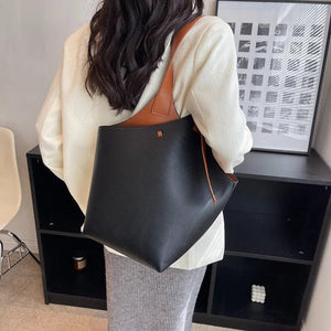 Classic Women's Bucket Bags Casual Pu Leather Totes Shoulder Bag Crossbody Bags