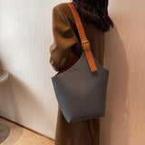 Classic Women's Bucket Bags Casual Pu Leather Totes Shoulder Bag Crossbody Bags