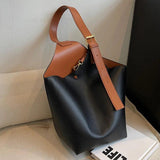 Classic Women's Bucket Bags Casual Pu Leather Totes Shoulder Bag Crossbody Bags