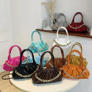Women Heavy Chain Crossbody Bags Ruched Shoulder Bags Handbags