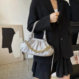 Women Heavy Chain Crossbody Bags Ruched Shoulder Bags Handbags
