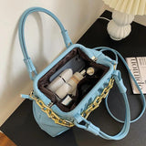Women Heavy Chain Crossbody Bags Ruched Shoulder Bags Handbags