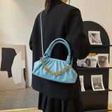 Women Heavy Chain Crossbody Bags Ruched Shoulder Bags Handbags