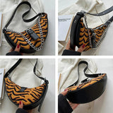 Leopard Print Crescent Bag Winter Retro Chain Armpit Women Handbags