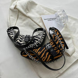 Leopard Print Crescent Bag Winter Retro Chain Armpit Women Handbags