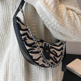 Leopard Print Crescent Bag Winter Retro Chain Armpit Women Handbags