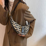 Leopard Print Crescent Bag Winter Retro Chain Armpit Women Handbags