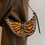 Leopard Print Crescent Bag Winter Retro Chain Armpit Women Handbags