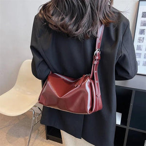Women Brown PU Leather Shoulder Bag Classic Square Handbag