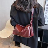 Women Brown PU Leather Shoulder Bag Classic Square Handbag