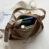 Women Brown PU Leather Shoulder Bag Classic Square Handbag