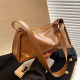 Women Brown PU Leather Shoulder Bag Classic Square Handbag