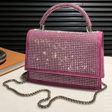 Crystal Top Handle Flap Bag Chain Crossbody Shoulder Bling Evening Clutch