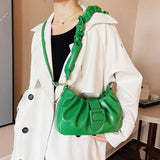 Women Fold Shoulder Bag Soft PU Leather Totes Green Handbags Messenger Bags