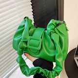 Women Fold Shoulder Bag Soft PU Leather Totes Green Handbags Messenger Bags