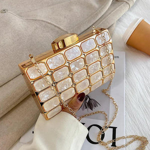 Women's Metallic Evening Clutch Purse with Diamond Contrast