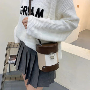 Women Cylinder Bucket Bags Shoulder Bags Crossbody Bags Casual Lady High Pu Leat