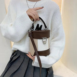 Women Cylinder Bucket Bags Shoulder Bags Crossbody Bags Casual Lady High Pu Leat