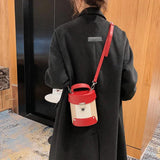 Women Cylinder Bucket Bags Shoulder Bags Crossbody Bags Casual Lady High Pu Leat