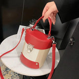 Women Cylinder Bucket Bags Shoulder Bags Crossbody Bags Casual Lady High Pu Leat