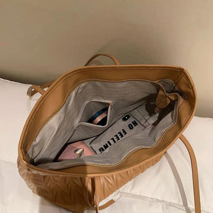 Large Capacity Women Tote Shoulder Bag Solid Square Handbag Shopping Bag