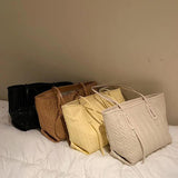 Large Capacity Women Tote Shoulder Bag Solid Square Handbag Shopping Bag