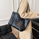 Large Capacity Women Tote Shoulder Bag Solid Square Handbag Shopping Bag